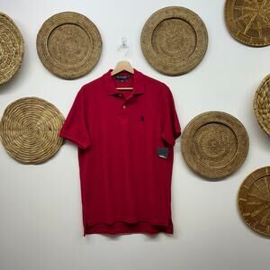 NEW US Polo Assn. Red Polo Tee T-Shirt Mens Medium Collared V-Neck Button
